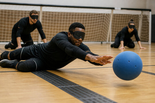 Goalball Athlete Blocking Ball During Team Practice