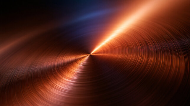 Abstract Brushed Copper Metallic Surface with Radial Light Reflection