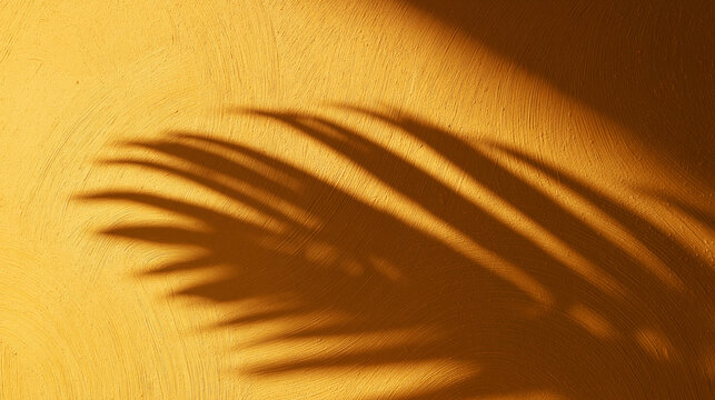 Palm Leaf Shadow on Gold Textured Wall Background