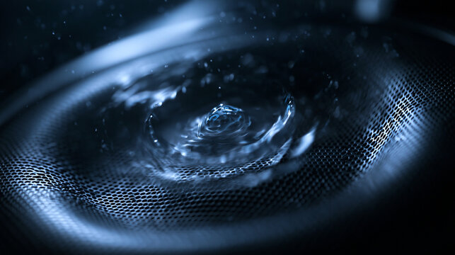 Water Ripple Vibrating on Audio Speaker Membrane Macro