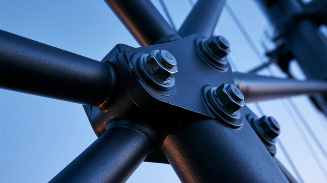 Steel Structural Joint with Heavy Duty Bolts and Beams