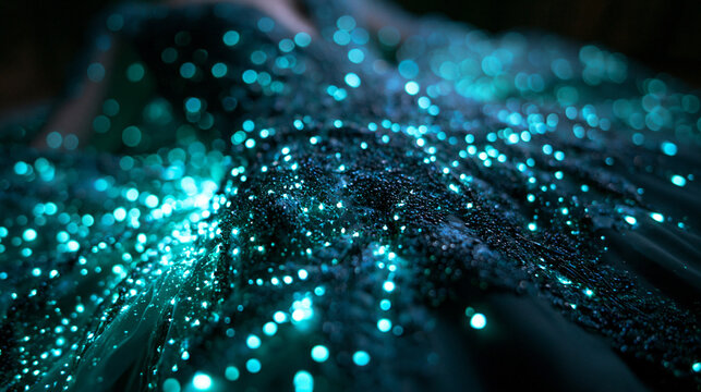 Futuristic Fiber Optic Fabric Glowing on Smart Textile Dress