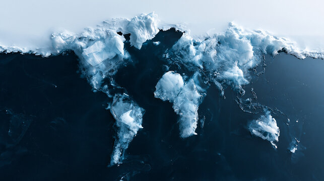 Melting Ice Sheet in Shape of World Map Illustrating Climate Change