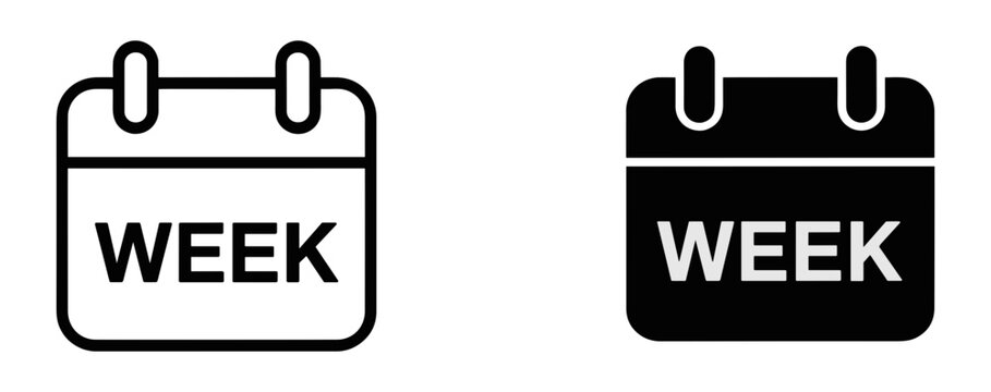 Calendar Week Icons: Two stylized calendar icons representing a week, one in outline and one in solid black, offering versatile design options for time management and scheduling concepts.