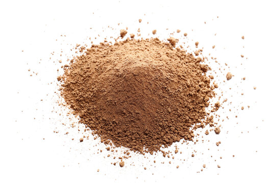 Pile ground chocolate, powder isolated on white background, top view, clipping path