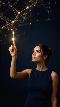 Woman Touching Luminous Digital Network Vertical Video