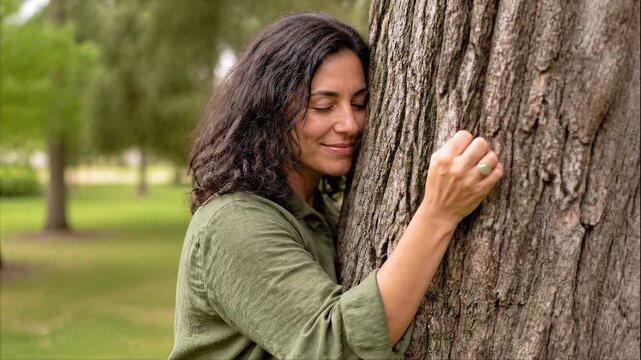 Woman Hugging a Tree in Green Park