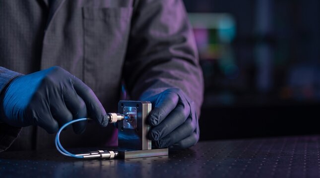 Researcher calibrates a fiber-coupled photonic processor