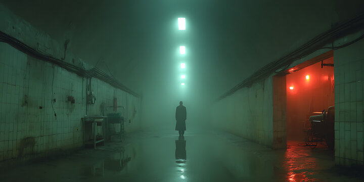 Mysterious Figure in Abandoned Hospital With Red Room