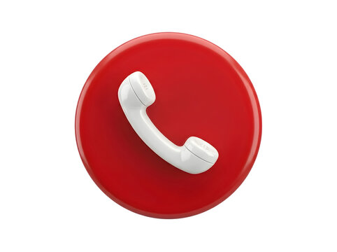 White telephone handset on a red circular button isolated on transparent background