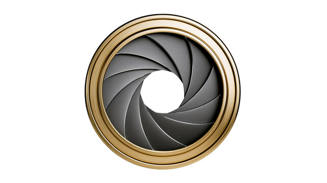 Golden camera aperture blades, isolated on transparent background