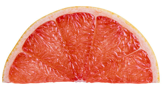 Juicy pink grapefruit slice with textured pulp, isolated on transparent background