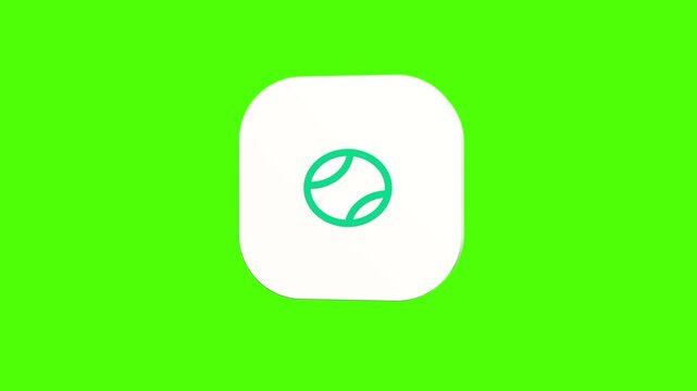 3D animated pet rubber play ball toy icon on a white rounded card with a green screen background. Smooth loop motion, perfect for mobile app UI, dog toy store, and video editing elements. 