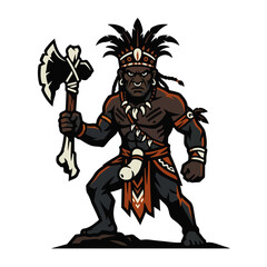 Fototapeta premium Tribal Warrior Mascot Character Holding Battle Axe Vector Illustration