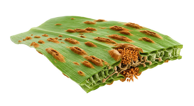 3D Microscopic Cross-Section of Wheat Leaf Rust Fungal Infection and Plant Anatomy