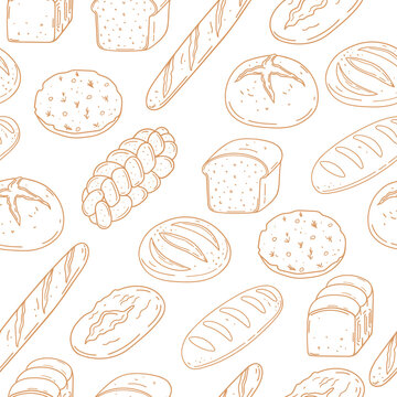 Seamless pattern with different type of bread