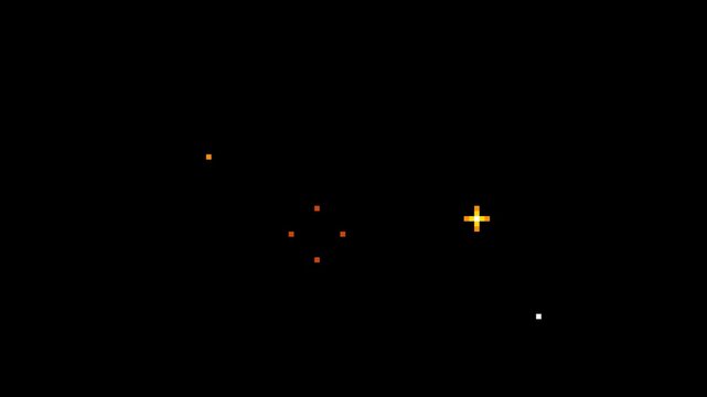 Pixel art sparklingwinking stars. Colorful animated pixelated fierworks in retro 8 bit arcade game style. 4K footage on black background.