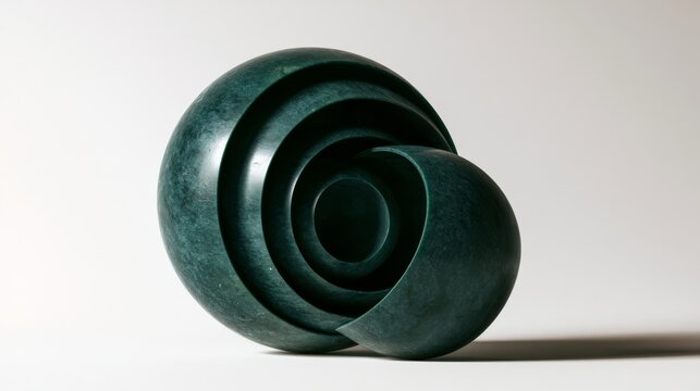 Three nested jade green concentric spheres with cutaway view