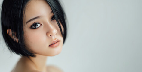 Fototapeta premium 白い背景でこちらを見つめる若い女性