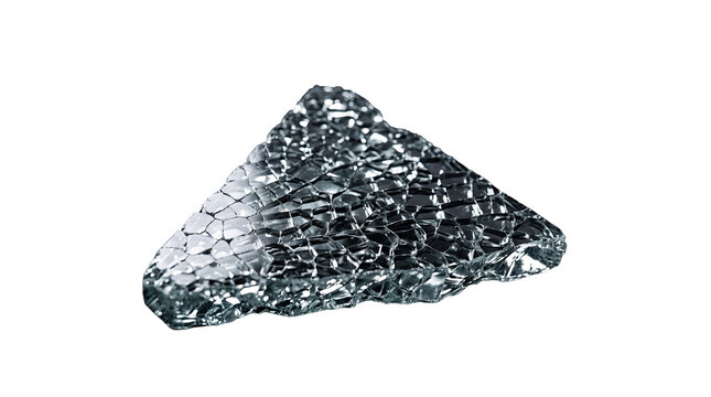 Fragment of shattered glass on a transparent background for abstract design and creative projects