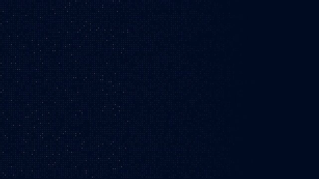 An abstract digital background features a dark blue gradient field adorned with a dynamic array of glowing blue square pixels. These vibrant data points create a modern, futuristic grid pattern that.