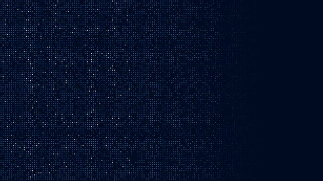 An abstract digital background features a dark blue gradient field adorned with a dynamic array of glowing blue square pixels. These vibrant data points create a modern, futuristic grid pattern that.