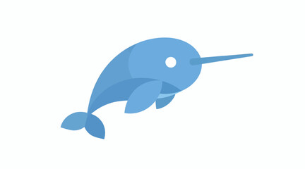 Blue narwhal whale icon with single horn. © matil