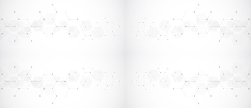 Abstract scientific background featuring molecular structures and chemical connections with gray dots and thin lines