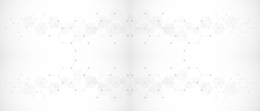 Molecular structure background with gray geometric hexagonal shapes and connecting lines for modern scientific digital design