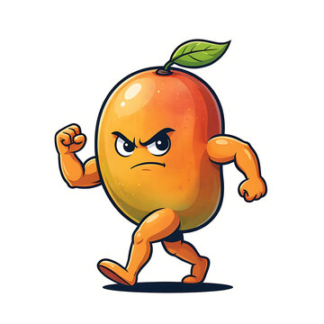 Angry Mango Cartoon Character Running with Determined Furious Expression