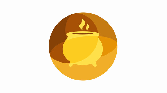 Stylized yellow cauldron with steam logo icon.
