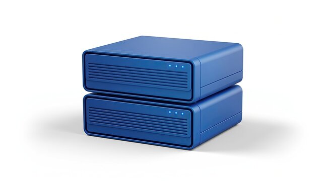 Blue 3 d rendered server with network symbols and ports