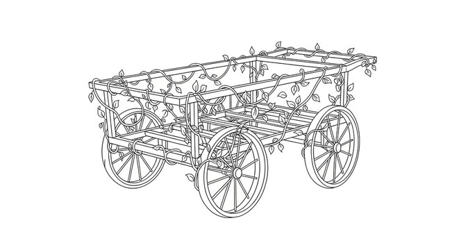 Decorative Garden Cart with Leafy Vines in Vintage Style