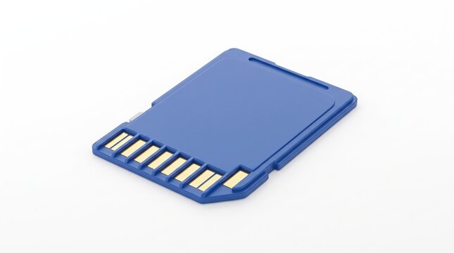 Blue micro sd memory card with gold contacts, isolated on white background, microsd