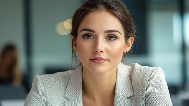 Woman wearing a striped blazer in an office environment