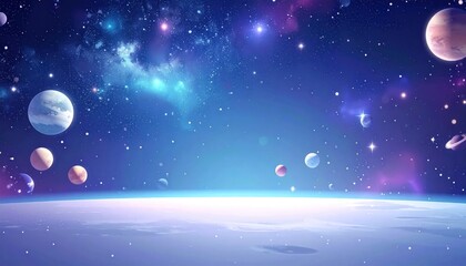 Fototapeta premium Galactic scene with planets and stars.