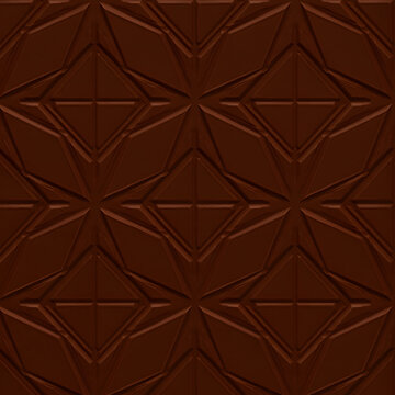 Dark Brown Embossed Geometric Diamond Pattern Leather Texture