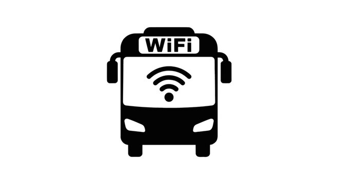 Vector illustration of bus with wifi symbol icon on a transparent background