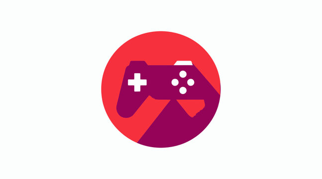 Red circular game controller console logo icon.