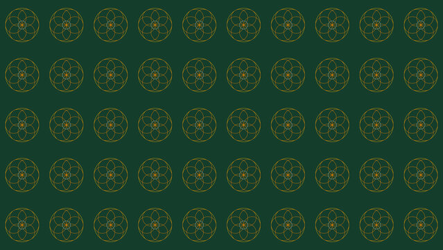Elegant sacred geometry circles motif on dark green background.