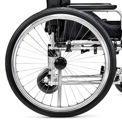 Naklejka premium Wheelchair Wheel Replacement with Hand Rim Tire Detail for Mobility Maintenance Repair and Daily Support