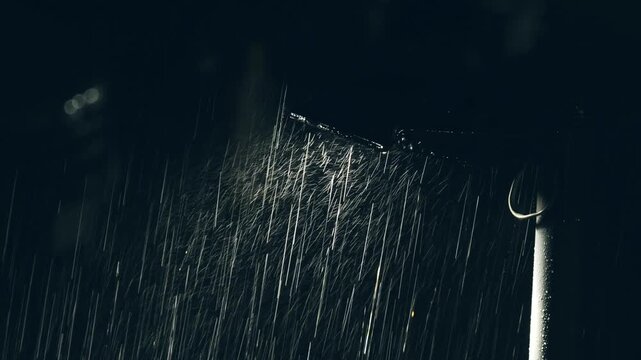 Tokyo,Japan - August 12, 2026: Heavy rain falling in the night
