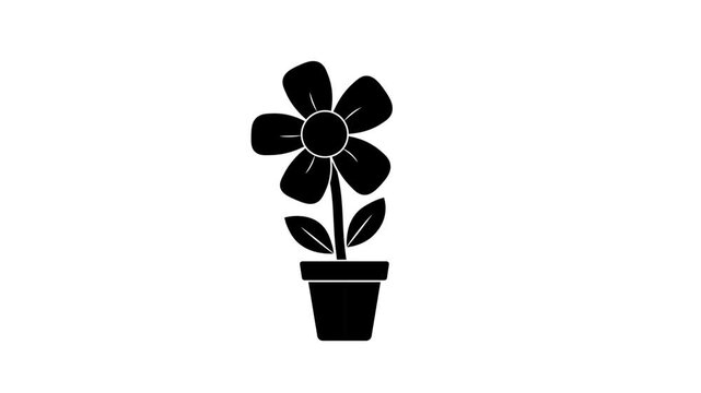 Silhouette Potted Flower Growing Icon Animation