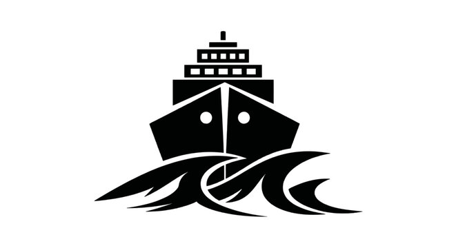 Vector illustration of cruise ship icon on ocean waves on a transparent background