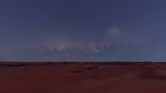 Side aerial drone view at night of Simpson Desert in Northern Territory. Australia