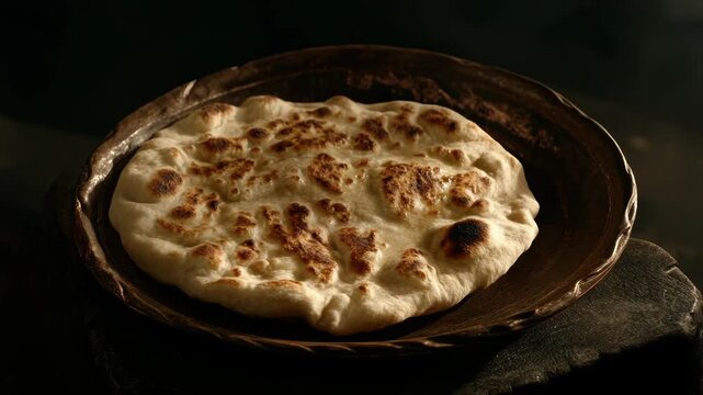 Fluffy whole wheat flatbread with a delicious golden-brown crust, freshly baked and ready to serve.