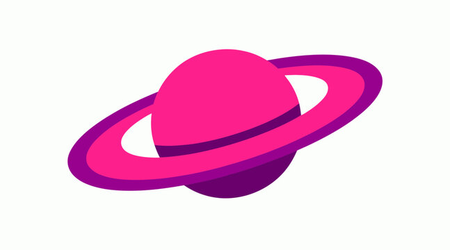 Purple and pink ringed planet space logo.
