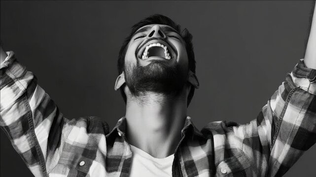 Joyful expression of a man laughing