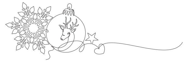 Obraz premium Christmas decorations in the form of snowflakes with Christmas balls in a continuous line.svg