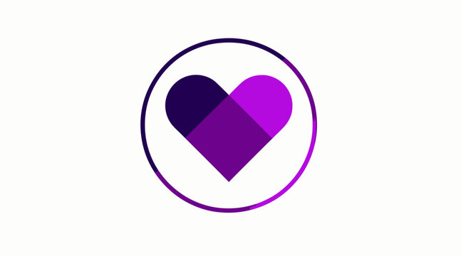 Purple polygonal heart icon in a circular frame.